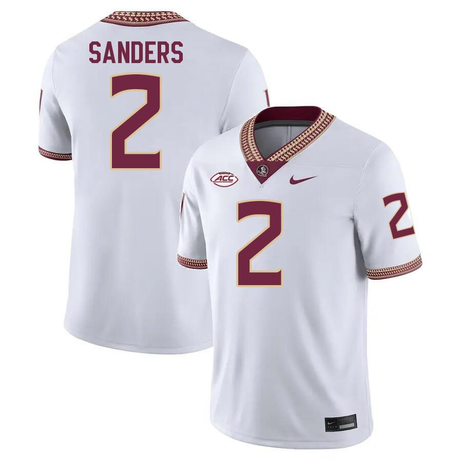 #2 Deion Sanders Florida State Seminoles Jerseys Football Stitched-White